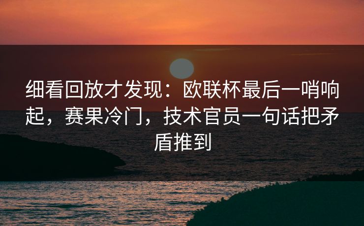 细看回放才发现：欧联杯最后一哨响起，赛果冷门，技术官员一句话把矛盾推到  第1张